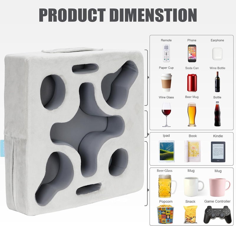 IGOHEALS Couch Cup Holder-Sofa Cup Holder Pillow Tray Caddy Cupholder Hearted for Bed, Rv, Tv, Car, Man Cave, Backseat for Remote, Drinks, Snacks (Square-Silver Grey) - Image 2